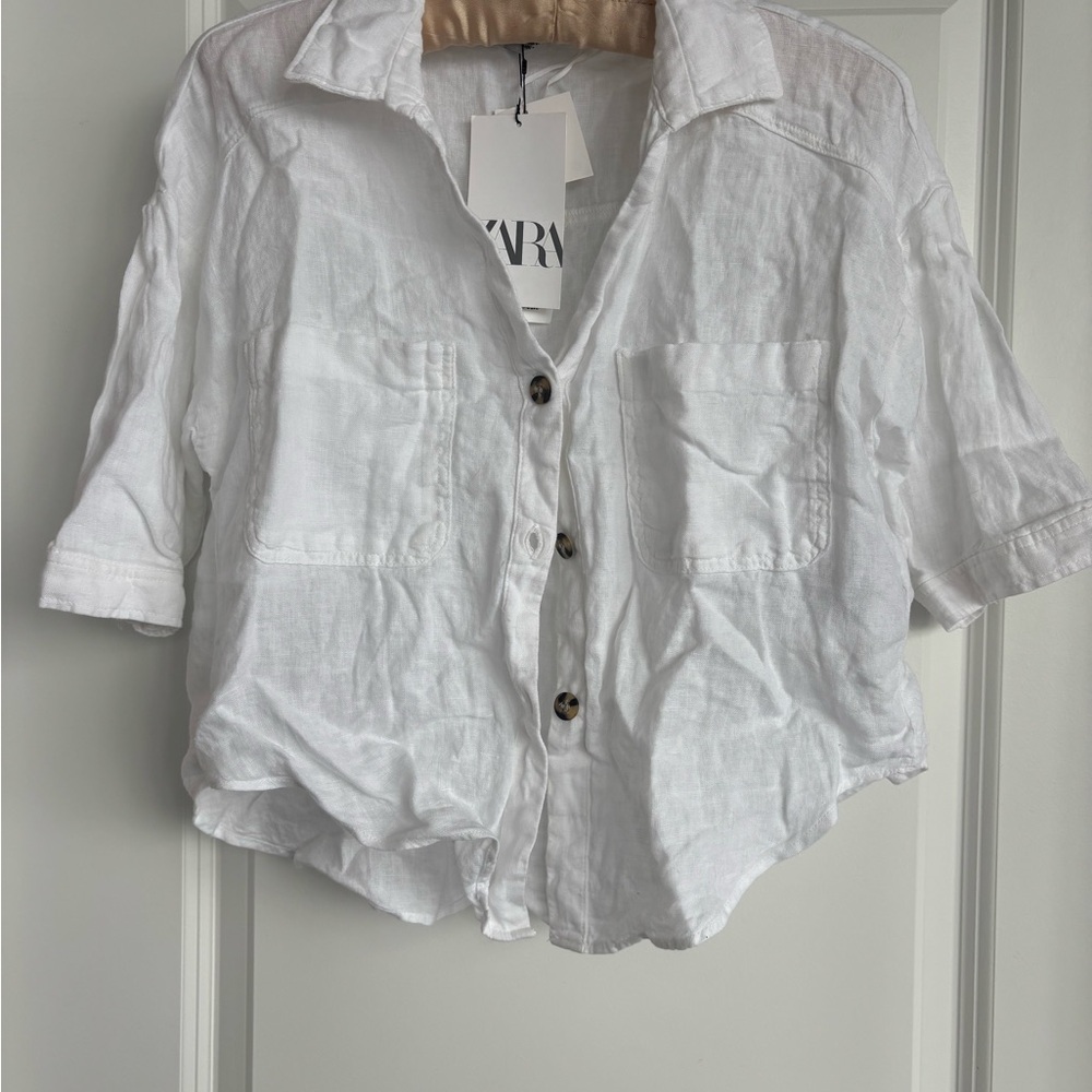 BNWT White cropped linen t-shirt